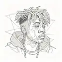 Illustrate a sketch style tattoo of Juice Wrld's face fading into silence, symbolizing his legacy tattoo design idea