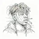 Illustrate a sketch style tattoo of Juice Wrld's face fading into silence, symbolizing his legacy tattoo design idea