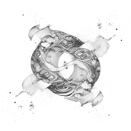 An abstract representation of ocean waves merging with digital marketing elements tattoo design idea