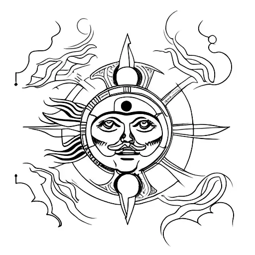 design a tattoo with sun, some gradient, greek mythology vibe, empty inside tattoo design idea