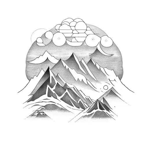 A fine line Tattoo of the Mountain View in Flo Norway. The small cabins are visible in the front and the mounta tattoo design idea