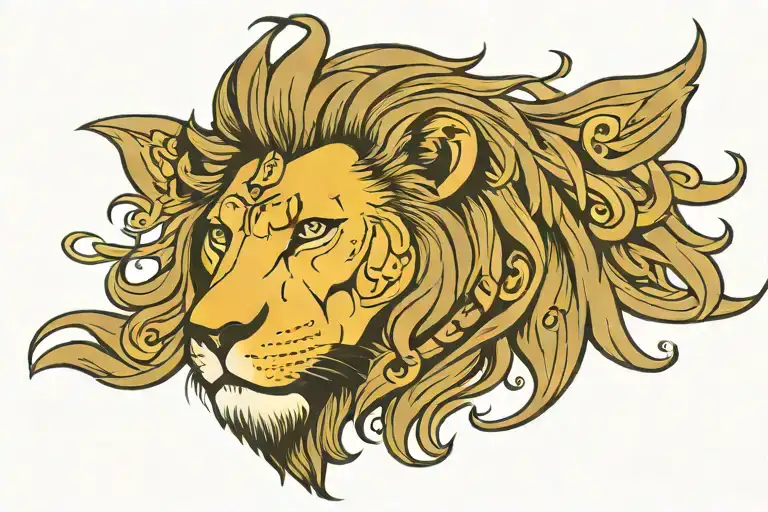 lion's head with the word yahweh in hebrew incorporated into the mane tattoo design idea