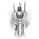 spartan with shield and spear front facing  tattoo design idea