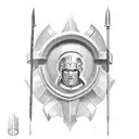 spartan with shield and spear front facing  tattoo design idea