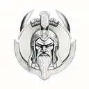 spartan with shield and spear front facing  tattoo design idea