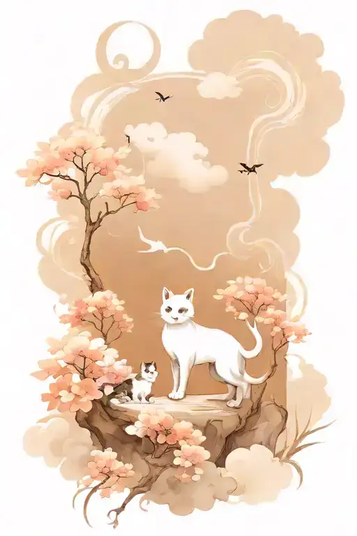 more black and gray, add ink brush strokes, adhere closer to Chinese ink wash style, make the cat look more aggressive tattoo design idea