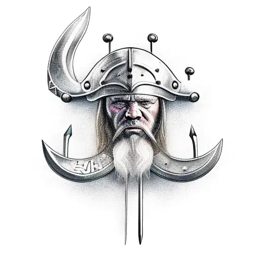 Viking axes and ship tattoo design idea