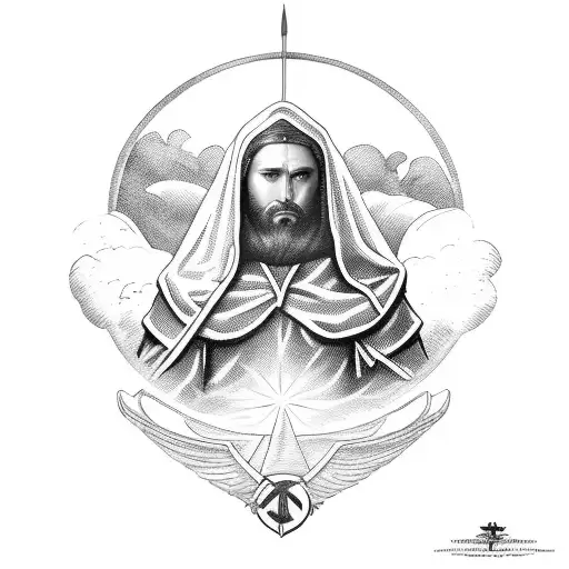 voyage en avion et le saint christophe , le saint patron et protecteur des voyageurs tattoo design idea