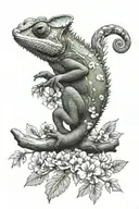 chameleon on branches and flowers   tattoo design idea