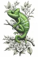 chameleon on branches and flowers   tattoo design idea