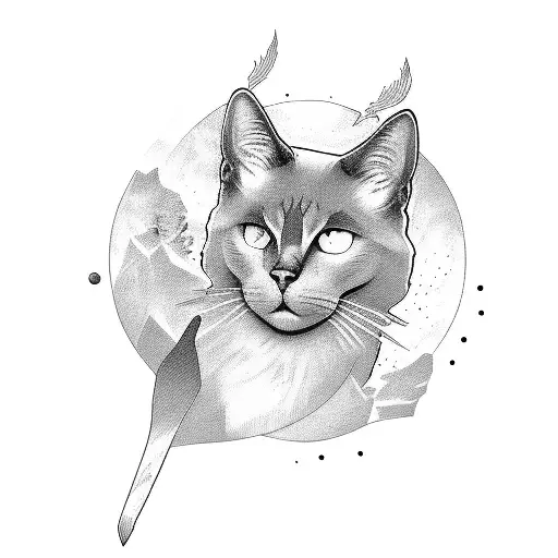 elements of space, a Russian Blue cat, drumming imagery, and subtle references to Dota 2 tattoo design idea