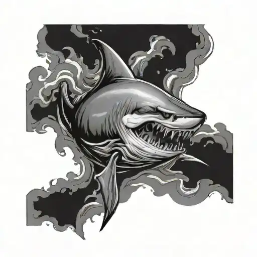 burn the ships with white shark  tattoo design idea