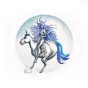 alien riding unicorn tattoo design idea