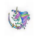 alien riding unicorn tattoo design idea