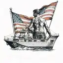 Man standing on Navy ship with american flag and italian flag draped across shoulders tattoo design idea