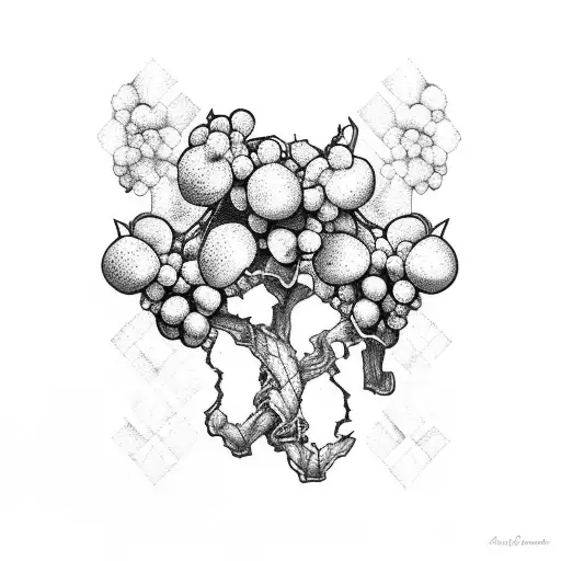 Aerial view of a vineyard with geometric grape clusters tattoo design idea