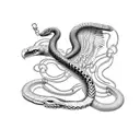 A combination of a snake and an eagle, intertwined with chains, in a dotwork style tattoo design idea