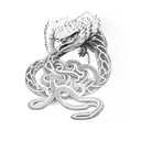 A combination of a snake and an eagle, intertwined with chains, in a dotwork style tattoo design idea