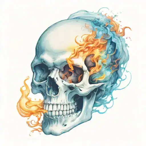 skull breathing fire from its mouth and wearing a cap tattoo design idea