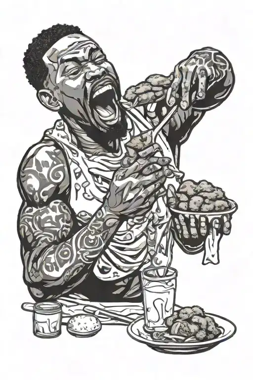 black man eating fried chicken tattoo design idea