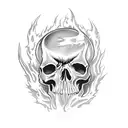 Electric Wizard album cover featuring a fiery skull surrounded by black candles tattoo design idea