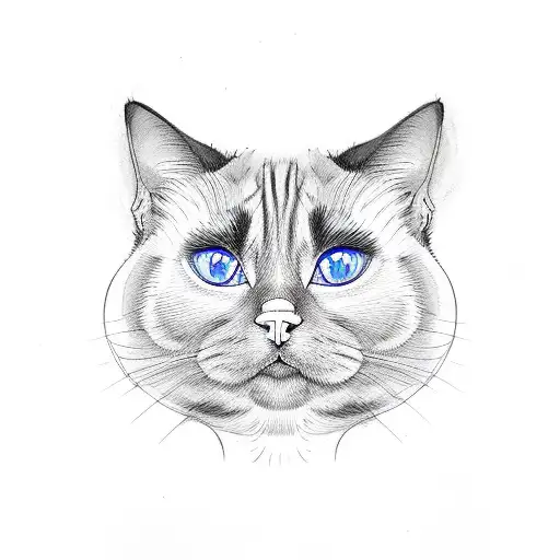 fat Siamese cat with blue eyes say tattoo design idea