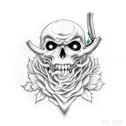 Shinigami holding an bleeding half heart and half apple  tattoo design idea