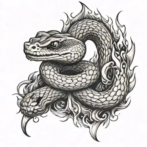 Snake and fire flames tattoo design idea