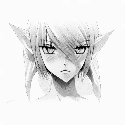 A detailed portrait of a manga character in a dramatic poseo tattoo design idea