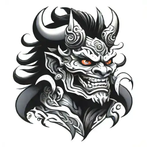 oni mask holding tattoo design idea