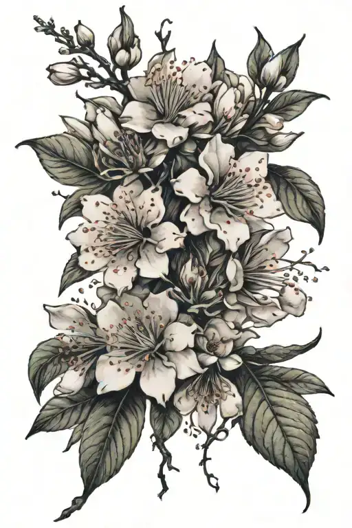 Sakura blossom mixed with tea plant intertwined tattoo design idea