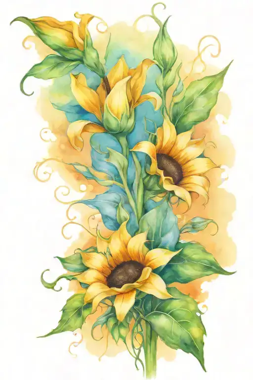 sunflowers calla lilies in color tattoo design idea