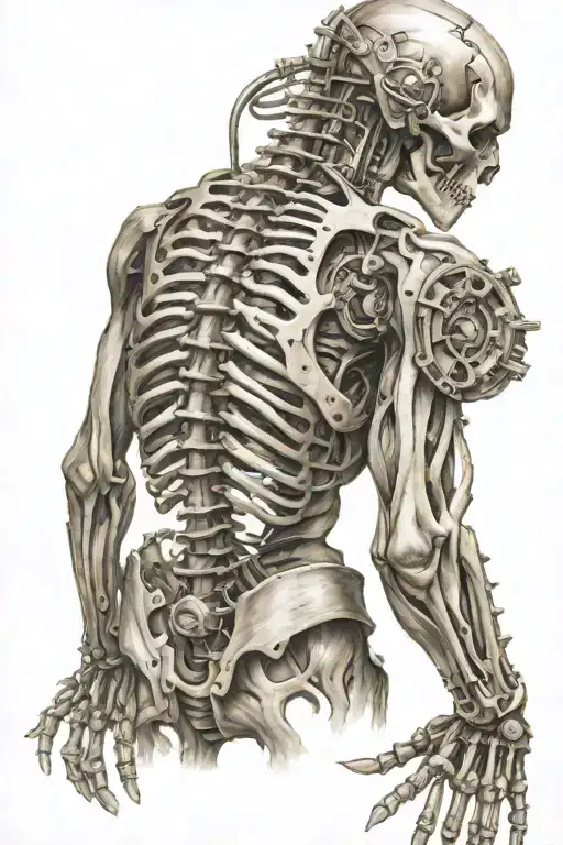 wood bio mechanical steampunk spine skeleton full back tattoo  tattoo design idea