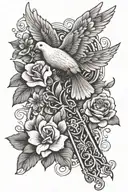 Cross, dove and flowers tattoo design idea
