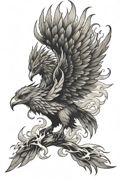 lone wolf and rising phoenix rising from the ashes tattoo design idea