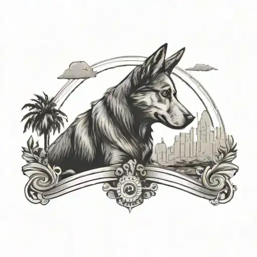 Travel-inspired tattoo featuring a dog as a symbol of loyalty tattoo design idea