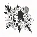 Abstract painting inspired design incorporating elements of Serbia tattoo design idea