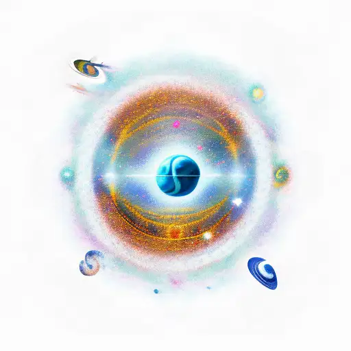 A cosmic scene with planets and galaxies swirling around a nurse's symbol tattoo design idea