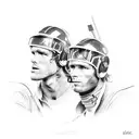A sketch-style tattoo featuring the McLaren of James Hunt and the Ferrari of Nicky Lauda in action tattoo design idea