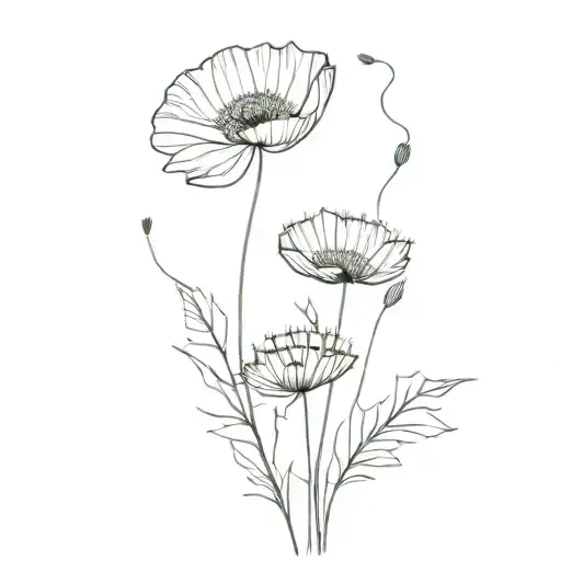 poppy flower and dandelion flower tattoo design idea