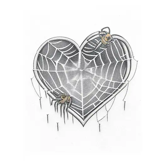 barbwire heart outline with cobwebs and spider tattoo design idea