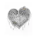 barbwire heart outline with cobwebs and spider tattoo design idea