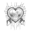 barbwire heart outline with cobwebs and spider tattoo design idea