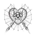 barbwire heart outline with cobwebs and spider tattoo design idea