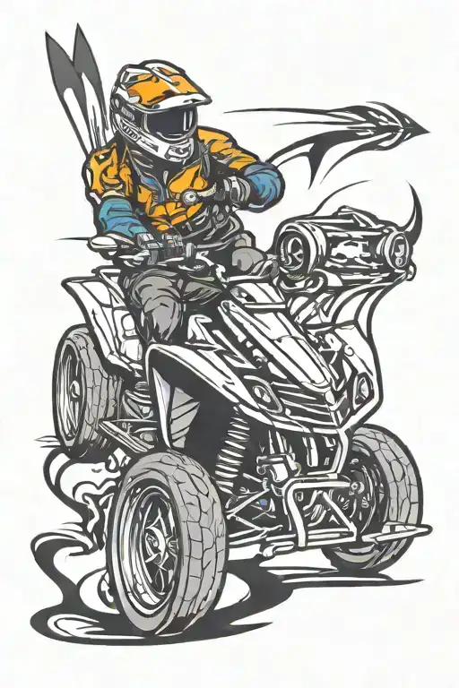 Quad racing themed tattoo incorporating elements of speed and adrenaline tattoo design idea