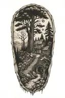 creepy wilderness half sleeve tattoo featuring needles and buttons from coraline  tattoo design idea