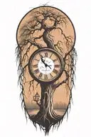 weeping willow  tree with grandfater clock in the trunk  tattoo design idea