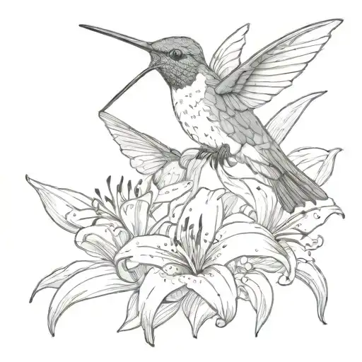 hummingbird and lily tattoo design idea