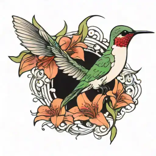 hummingbird and lily tattoo design idea