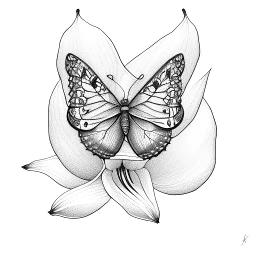 Butterfly on a lily tattoo design idea